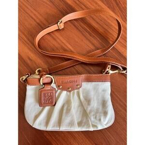Ellington Crossbody Bag Cream Tan Fabric Pleated Gold Hardware Casual